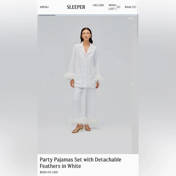 Sleeper Party Pajamas Set with Detachable Feathers in White